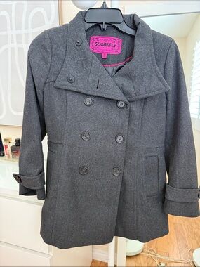 Sugarfly Women's Charcoal Double-Breasted Peacoat